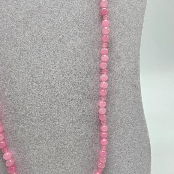 Pink Quartz Beaded Necklace With Round Beads Barrel Clasp 28 in - Picture 3 of 5